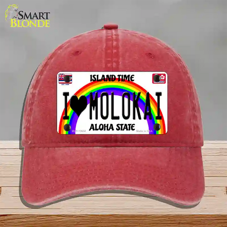 I Heart Molokai Novelty License Plate Hat Tag Unconstructed Cotton / Red