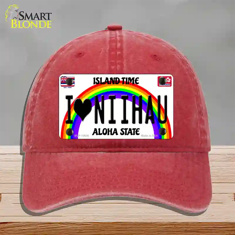 I Heart Niihau Novelty License Plate Hat Tag Unconstructed Cotton / Red