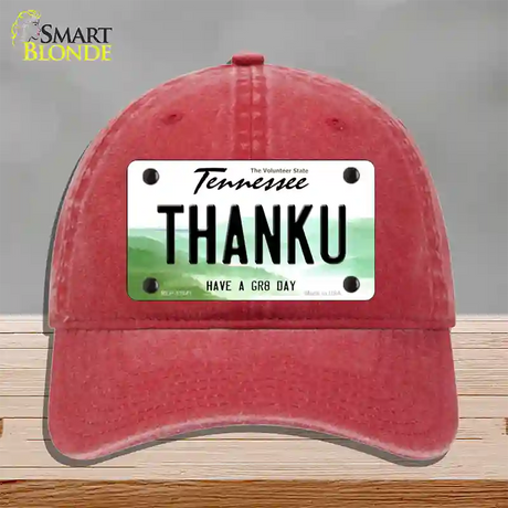 Thank You Novelty License Plate Hat Tag Unconstructed Cotton / Red