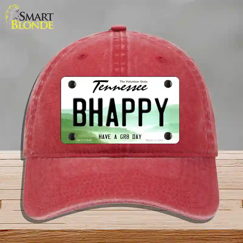 Be Happy Novelty License Plate Hat Tag Unconstructed Cotton / Red