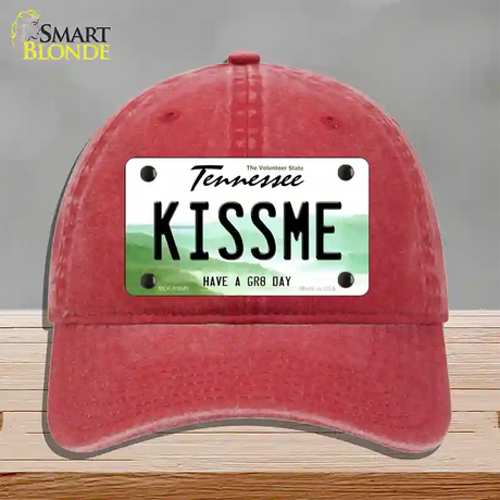 Kiss Me Novelty License Plate Hat Tag Unconstructed Cotton / Red