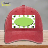 Lime Green White Polka Dot Center Oval Novelty License Plate Hat Unconstructed Cotton / Red