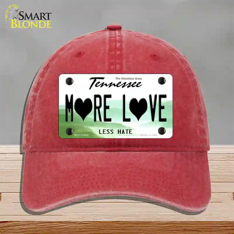 More Love Novelty License Plate Hat Tag Unconstructed Cotton / Red