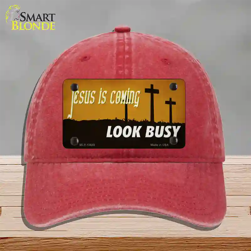 Jesus Is Coming Novelty License Plate Hat Tag Unconstructed Cotton / Red