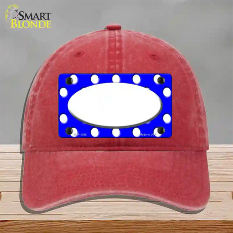 White Royal Blue Polka Dot Center Oval Novelty License Plate Hat Unconstructed Cotton / Red