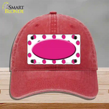 Hot Pink White Polka Dot Center Oval Novelty License Plate Hat Unconstructed Cotton / Red