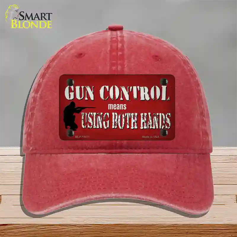 Gun Control Use Both Hands Novelty License Plate Hat Tag Unconstructed Cotton / Red