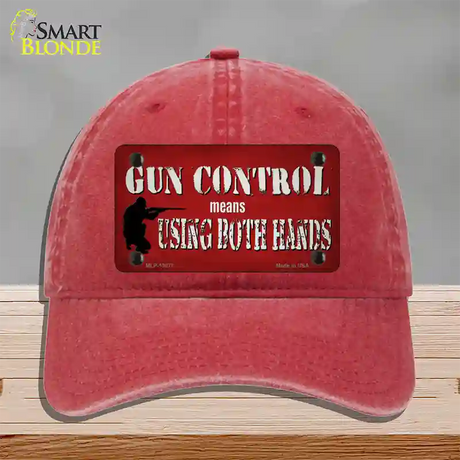 Gun Control Use Both Hands Novelty License Plate Hat Tag Unconstructed Cotton / Red