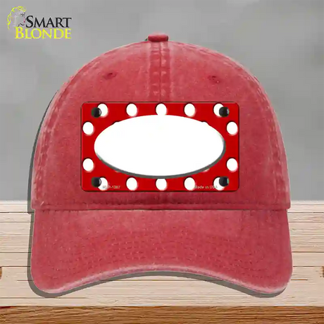 White Red Polka Dot Center Oval Novelty License Plate Hat Unconstructed Cotton / Red