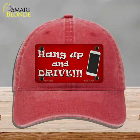 Hang Up and Drive Novelty License Plate Hat Tag Unconstructed Cotton / Red