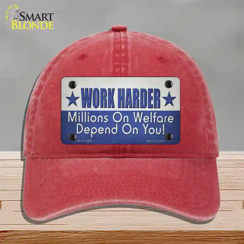 Welfare Depends On You Novelty License Plate Hat Tag Unconstructed Cotton / Red