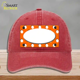 White Orange Polka Dots Center Oval Novelty License Plate Hat Unconstructed Cotton / Red