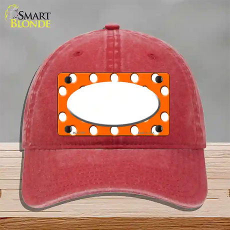 White Orange Polka Dots Center Oval Novelty License Plate Hat Unconstructed Cotton / Red