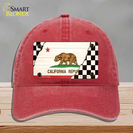 California Racing Flag Novelty License Plate Hat Tag Unconstructed Cotton / Red