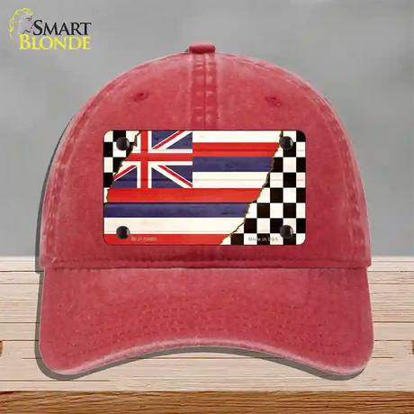 Hawaii Racing Flag Novelty License Plate Hat Tag Unconstructed Cotton / Red