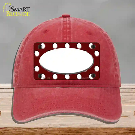 White Burgundy Polka Dot White Center Oval Novelty License Plate Hat Unconstructed Cotton / Red