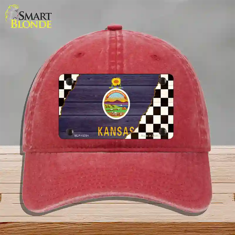 Kansas Racing Flag Novelty License Plate Hat Tag Unconstructed Cotton / Red