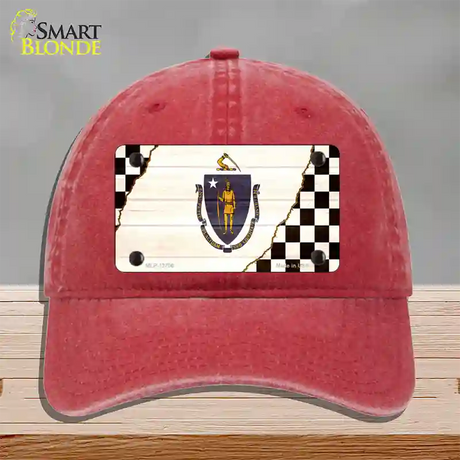 Massachusetts Racing Flag Novelty License Plate Hat Tag Unconstructed Cotton / Red