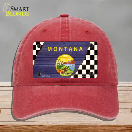 Montana Racing Flag Novelty License Plate Hat Tag Unconstructed Cotton / Red