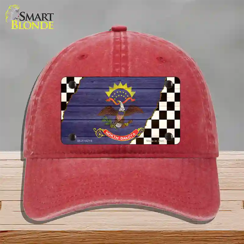 North Dakota Racing Flag Novelty License Plate Hat Tag Unconstructed Cotton / Red