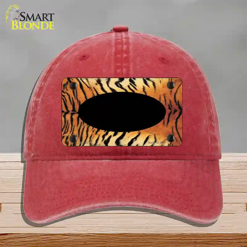 Tiger With Black Center Oval Novelty License Plate Hat Unconstructed Cotton / Red