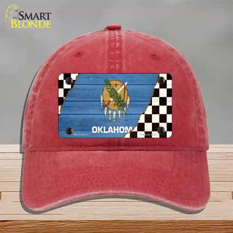 Oklahoma Racing Flag Novelty License Plate Hat Tag Unconstructed Cotton / Red