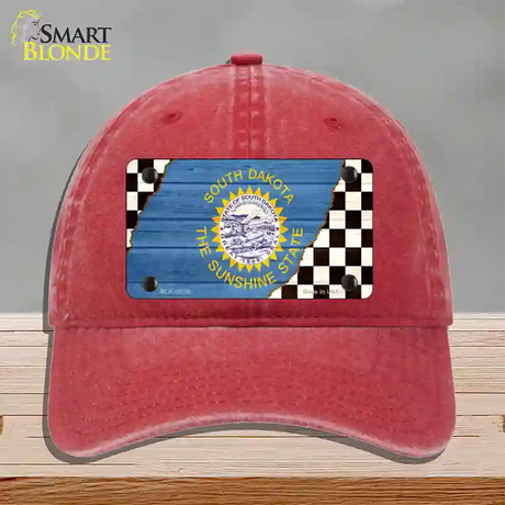 South Dakota Racing Flag Novelty License Plate Hat Tag Unconstructed Cotton / Red