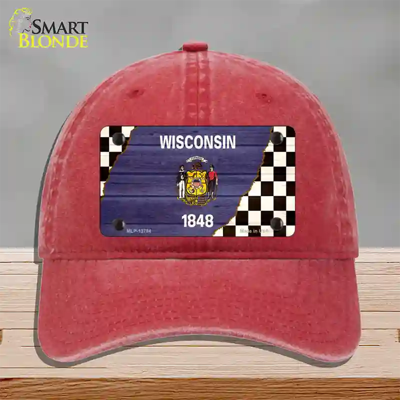 Wisconsin Racing Flag Novelty License Plate Hat Tag Unconstructed Cotton / Red