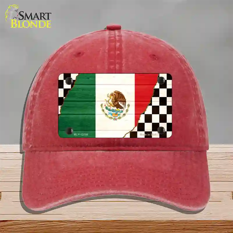 Mexico Racing Flag Novelty License Plate Hat Tag Unconstructed Cotton / Red