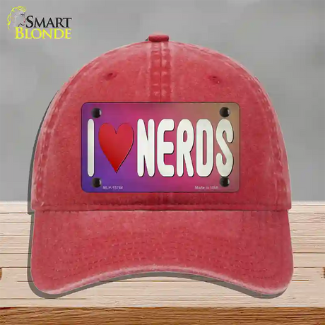 I Love Nerds Novelty License Plate Hat Tag Unconstructed Cotton / Red