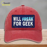 Will Freak For Geek Novelty License Plate Hat Tag Unconstructed Cotton / Red