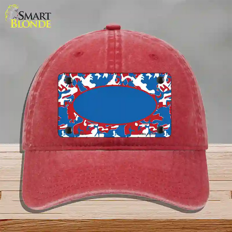 Patriotic Camouflage With Blue Center Oval Novelty License Plate Hat Unconstructed Cotton / Red