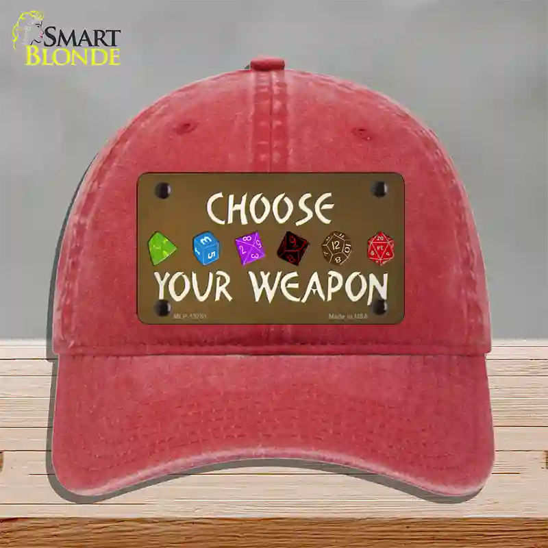 Choose Your Weapon Novelty License Plate Hat Tag Unconstructed Cotton / Red