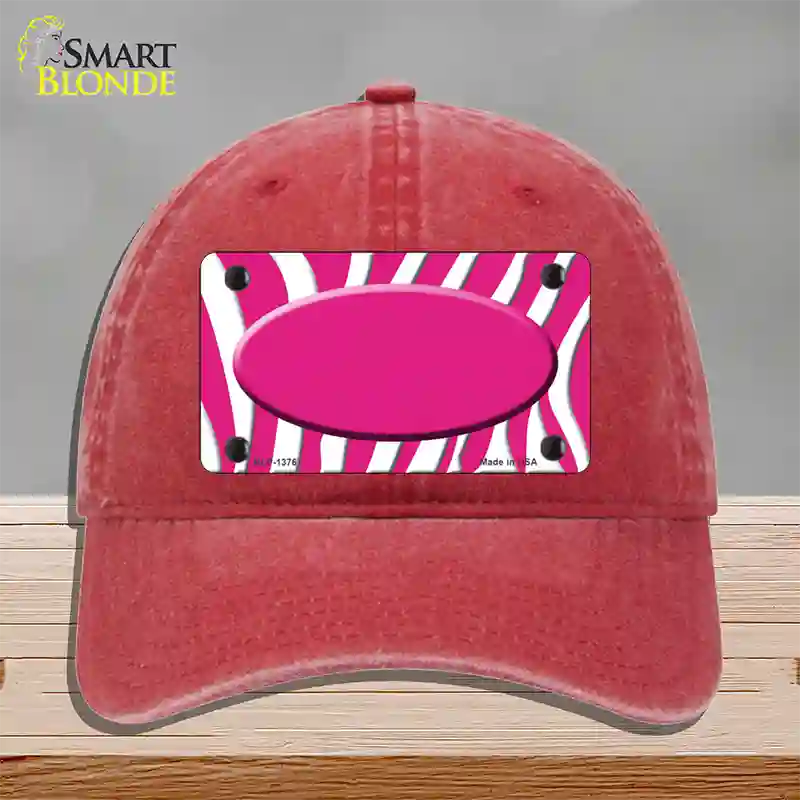 Hot Pink White Zebra Center Oval Novelty License Plate Hat Unconstructed Cotton / Red