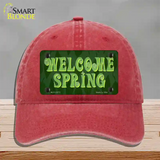 Welcome Spring Novelty License Plate Hat Tag Unconstructed Cotton / Red