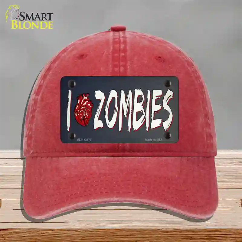 I Love Zombies Novelty License Plate Hat Tag Unconstructed Cotton / Red