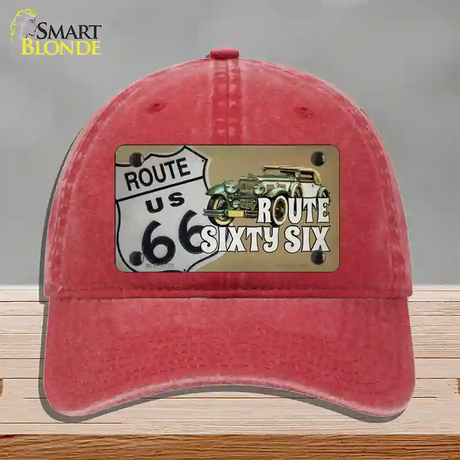 Route Sixty Six Novelty License Plate Hat Tag Unconstructed Cotton / Red