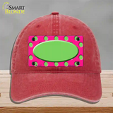 Lime Green Pink Polka Dot Lime Green Center Oval Novelty License Plate Hat Unconstructed Cotton / Red