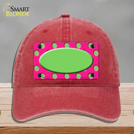 Lime Green Pink Polka Dot Lime Green Center Oval Novelty License Plate Hat Unconstructed Cotton / Red