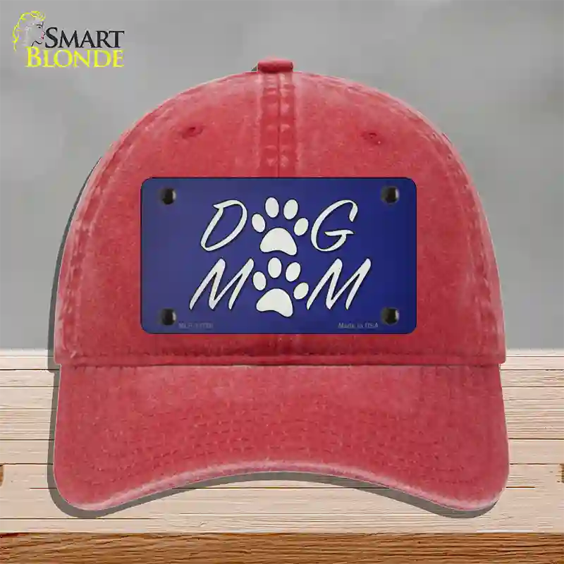 Dog Mom Novelty License Plate Hat Tag Unconstructed Cotton / Red