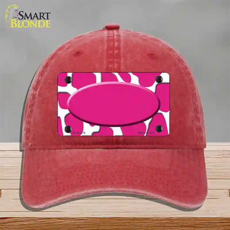 Pink White Giraffe Center Oval Novelty License Plate Hat Unconstructed Cotton / Red