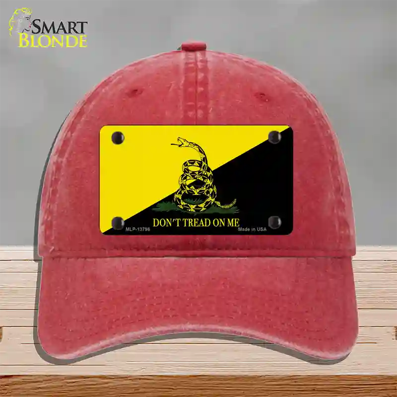 Dont Tread On Me Yellow|Black Novelty License Plate Hat Unconstructed Cotton / Red