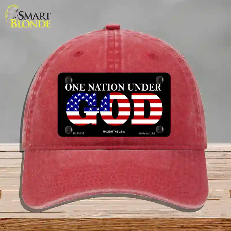 One Nation Under God Novelty License Plate Hat Unconstructed Cotton / Red