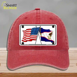 American Samoa USA Crossed Flags Novelty License Plate Hat Tag Unconstructed Cotton / Red