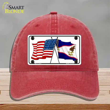 American Samoa USA Crossed Flags Novelty License Plate Hat Tag Unconstructed Cotton / Red