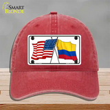 Colombia USA Crossed Flags Novelty License Plate Hat Tag Unconstructed Cotton / Red