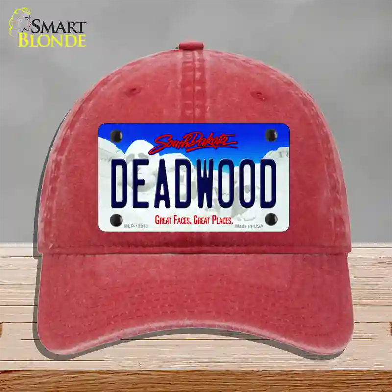 Deadwood South Dakota Novelty License Plate Hat Tag Unconstructed Cotton / Red