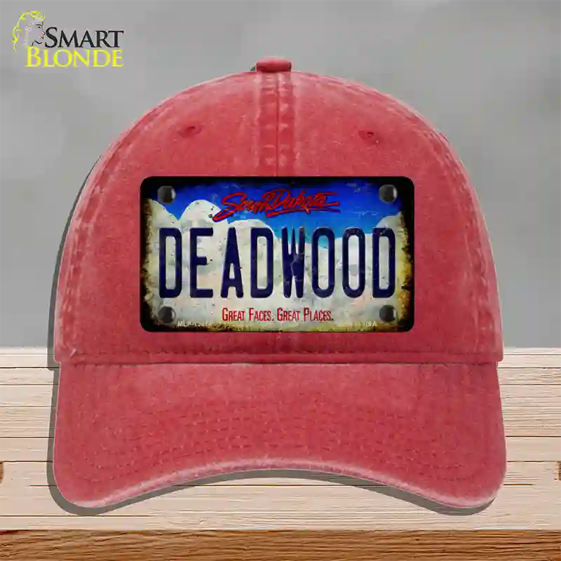 Deadwood South Dakota Rusty Novelty License Plate Hat Tag Unconstructed Cotton / Red