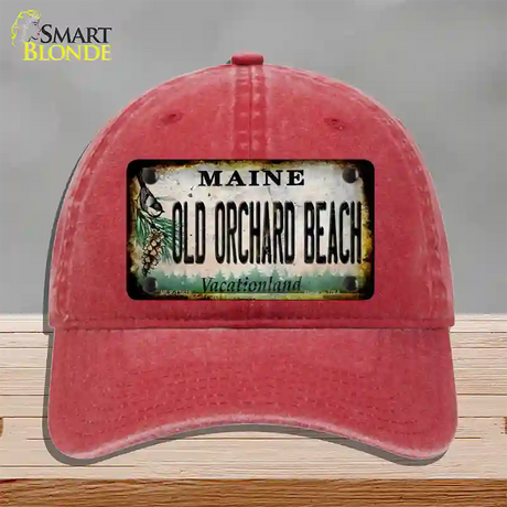 Old Orchard Beach Maine Rusty Novelty License Plate Hat Tag Unconstructed Cotton / Red