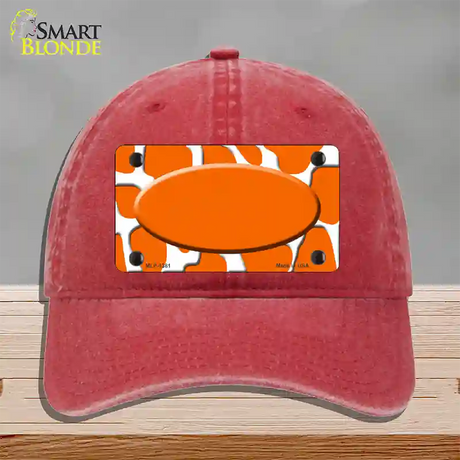 Orange White Giraffe Center Oval Novelty License Plate Hat Unconstructed Cotton / Red